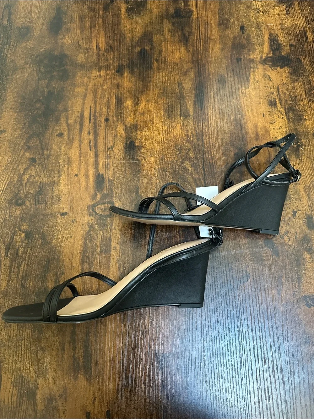 LOFT Black Strappy Square-Toe Wedge Sandals NWT Size 8